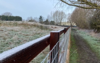 Frosty fence by the side of a footpath / trail