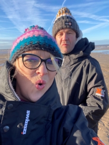 Healthier & Happier Life: image of Gareth & myself on a cold beach in Norfolk